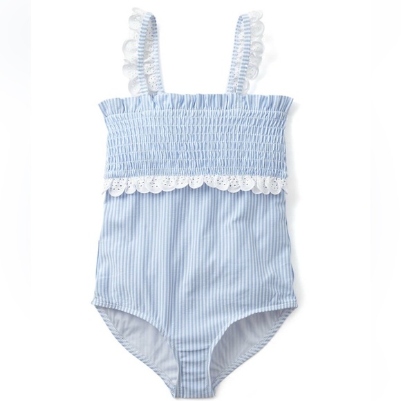 NWT Crown & Ivy Girls Blue and White Striped One Piece Swimsuit Size 7 - Picture 1 of 8